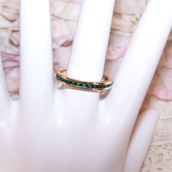 ESPO Sterling Silver Vermeil Eternity Band with Green Cubic Zirconia CZ - Size 7 - Picture 2 of 7